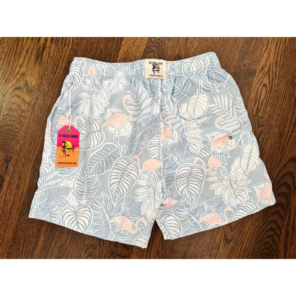 NWT The Endless Summer Mens Flamingo Tropical Swim Trunks Blue Small - Picture 5 of 9